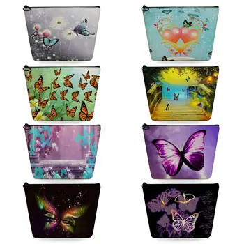 Дамски козметични чанти Тоалетна чанта Преносими красиви чанти за грим Висококачествени модни магически цветове пеперуда печат моливи случаи