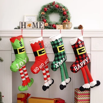 4Pcs Коледни чорапи, Чорапогащник Персонализирани коледни висящи чорапи декори за празнично коледно парти декор Лесна инсталация
