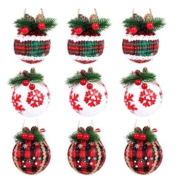 9PCS Коледна топка 3.15Inch Коледа Проверете Fabric обвити топки висулки за Коледа декор А