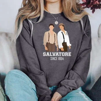 Vampire Diares Суитчър Salvatore Brothers Est 1864 Hoodie Damon and Stefan Brothers Graphic Pullover Mystic Falls Суитшърти