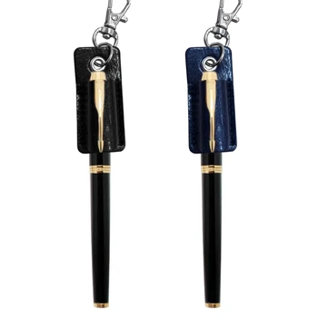 Fountain Pen Holder Leather Pen Pocket Badge Reel Holder with Metal Carabiner Clip Belt Lanyard for Business Women Men
