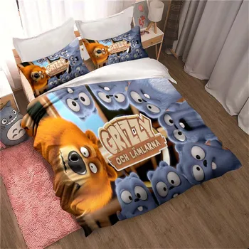 Grizzy and The Lemmings Спален комплект Детска спалня за възрастни Мека завивка Единична двойна стая с двойно легло king size Комплект карикатура Quilt Cover Set