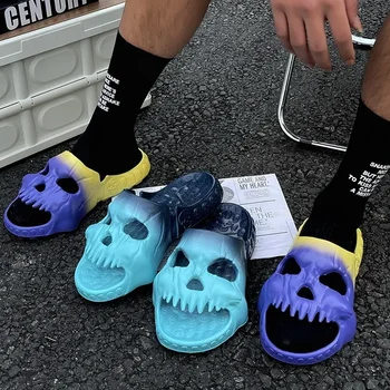 Skull Design Открит Мъже Дамски чехли Готически летни сандали против хлъзгане Омекотени EVA Дебели меки плажни ежедневни двойки сандали