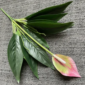 Симулирана зелена растителна копринена екранна самозалепваща се кърпа, единична бяла палма декорация на дома, изкуствени цветя настолна декорация