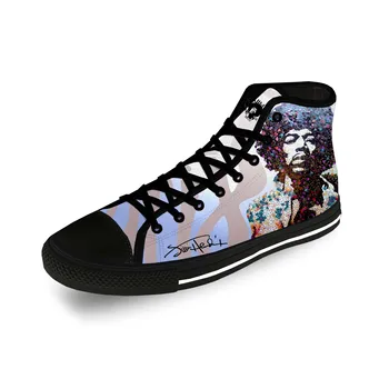 Рок музика певец Джими Хендрикс случайни кърпа мода 3D печат високо отгоре платно обувки мъже жени леки дишащи маратонки