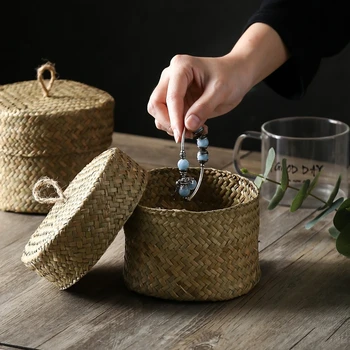 Кошница за съхранение на тъкане на морска трева Ръчно изработени занаяти Сватбена кошница за растения Кутия за бонбони с ръчна кутия за съхранение на подаръци