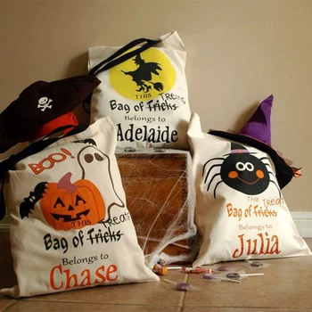 60Pcs / Lot Хелоуин чанта памук платно шнур чанта празник парти подарък опаковка пакет джоб за бонбони чанта за съхранение