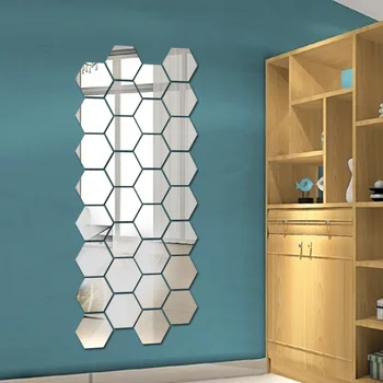 12PCS DIY арт акрилно огледало декорация на хола 3D огледални стикери за стена самозалепващи се огледални стикери Сгъстяване 2 мм гъвкави