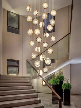 Полилей за таван Модерен 2023 лампа хол декор стълби осветление блясък Led полилеи Хранене луксозен дуплекс таванско помещение кристал