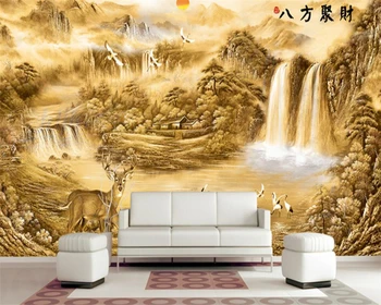 Beibehang Персонализирана голяма фото стена хартия злато пейзаж живопис сега семейна спалня хол декорация стенописи 3D тапети