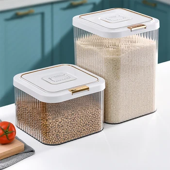 Голям капацитет Кухненска кутия за съхранение Храна Организатор Контейнер Херметически прозрачни зърна Брашна Кошче за съхранение на ориз