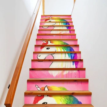 Розов еднорог стълбище стикери карикатура животински стълбищни щрангове ваденки магически същества стълбище стенописи стикери за дома стъпки декор