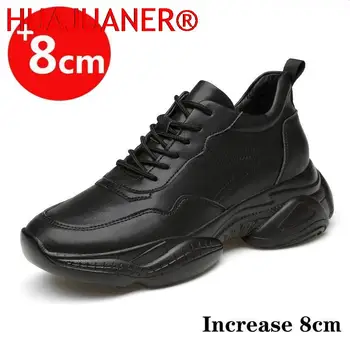 Маратонки Мъже Асансьор Обувки Увеличаване на височината Обувки за мъже Увеличаване на височината Бели обувки Черни обувки 6-8 CM Плюс размер Жени 36-44